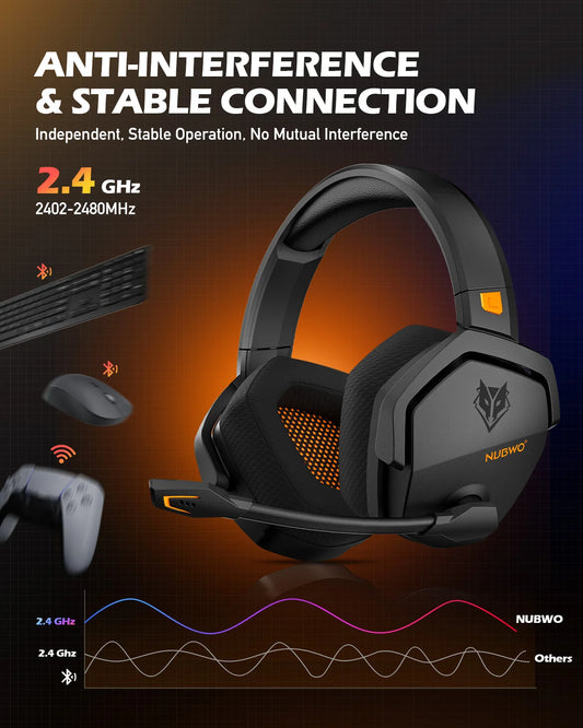 NUBWO G06 — Headset Gamer Sem Fio 2.4GHz + Bluetooth 5.3