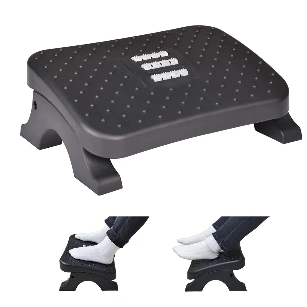 Apoio de Pés Ergonômico para Baixo da Mesa com Rolos de Massagem – Suporte Ajustável de Alta Resistência para Home Office