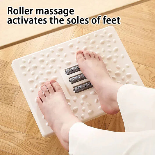 Apoio de Pés Ergonômico Balanço 180° – Suporte de Mesa com Rolos de Massagem Ativa