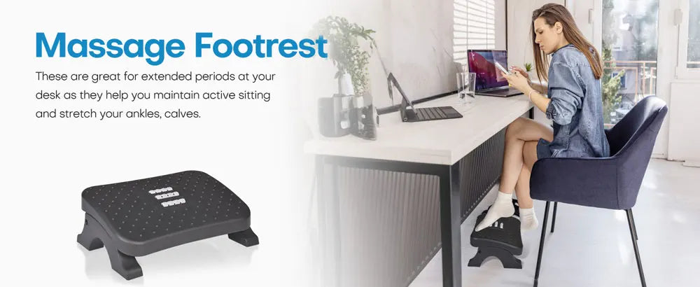Apoio de Pés Ergonômico de Alta Resistência – Suporte de Mesa com Rolos de Massagem (Suporta até 54 kg)
