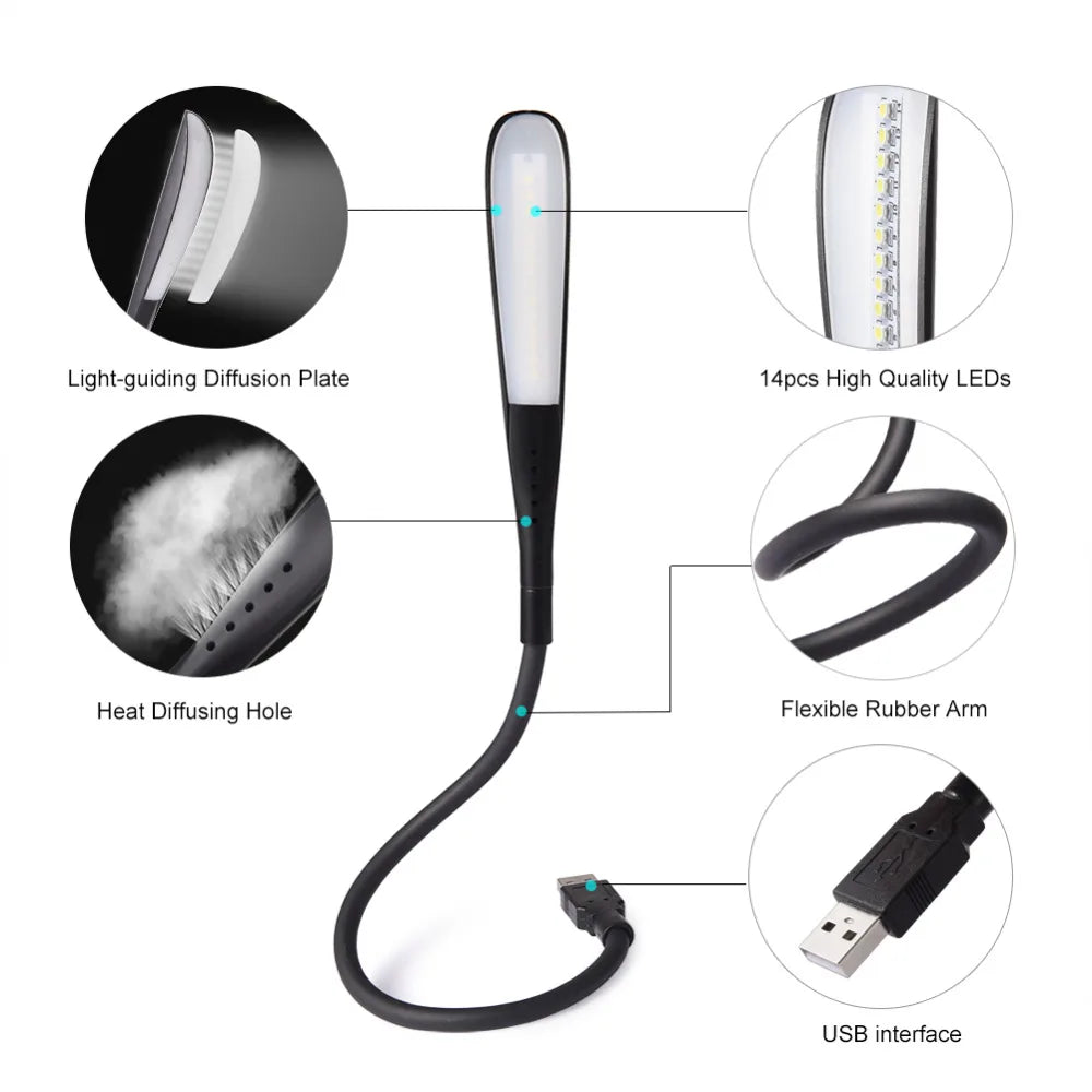 Luminária de Mesa LED USB Flexível POCKETMAN – Mini Lâmpada para Teclado de Notebook, Sensor Touch Dimerizável e Haste Ajustável para Power Bank e PC