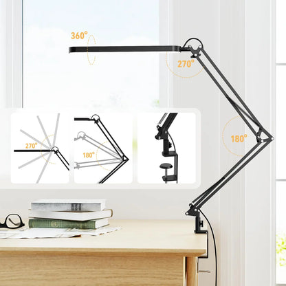 Luminária LED de Mesa com Presilha — 3 Cores e 10 Níveis