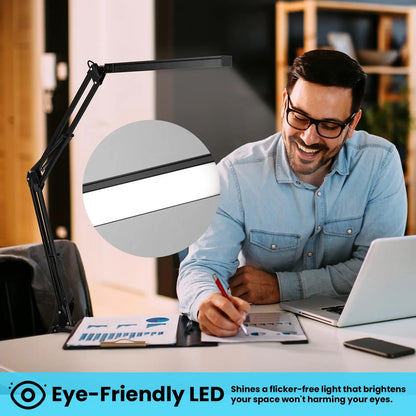 Luminária LED de Mesa com Presilha — 3 Cores e 10 Níveis