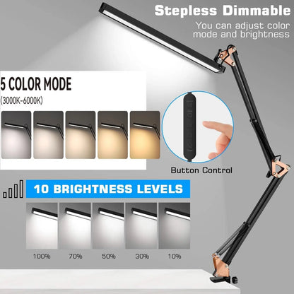 Luminária LED de Mesa com Presilha — 3 Cores e 10 Níveis