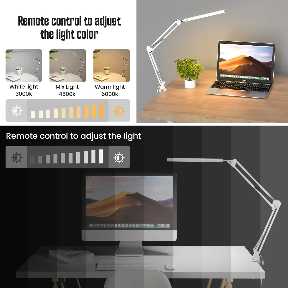 Luminária LED de Mesa com Presilha — 3 Cores e 10 Níveis