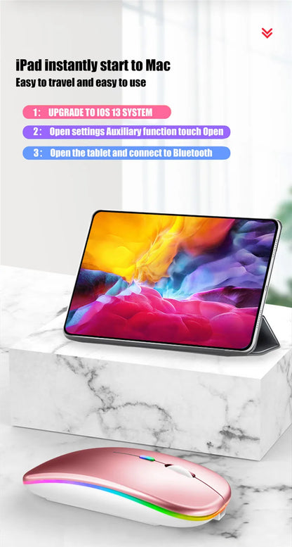 Mouse Sem Fio Recarregável Dual Mode (Bluetooth 5.2 + 2.4GHz) – Clique Silencioso e LED