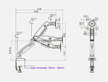 Suporte Articulado para Monitor com Pistão a Gás NB F80 (17" a 30")