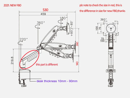 Suporte Articulado para Monitor com Pistão a Gás NB F80 (17" a 30")