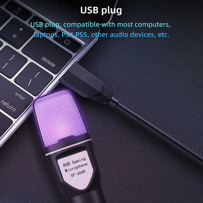 Microfone Condensador USB RGB YTYIN – Microfone de Mesa com Redução de Ruído para Streaming, Podcasts, Gravação em Estúdio, PC e Notebook