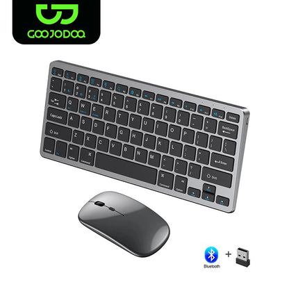 Kit Teclado e Mouse Sem Fio GOOJODOQ KM01 – Conexão Dupla Bluetooth 5.2 + 2.4G Wireless, Conectividade Multi-Dispositivo e Layout Slim 78 Teclas para PC, iPad e Android