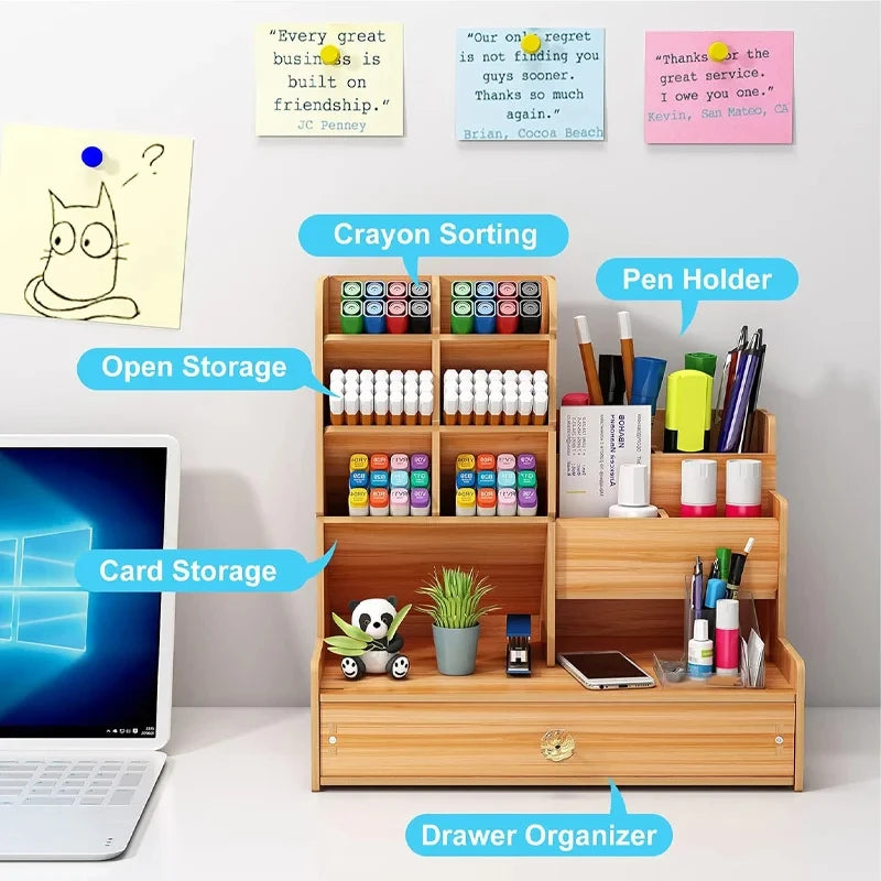 Organizador de Mesa em Madeira Modular DIY com Porta-Canetas e Gaveta Integrada