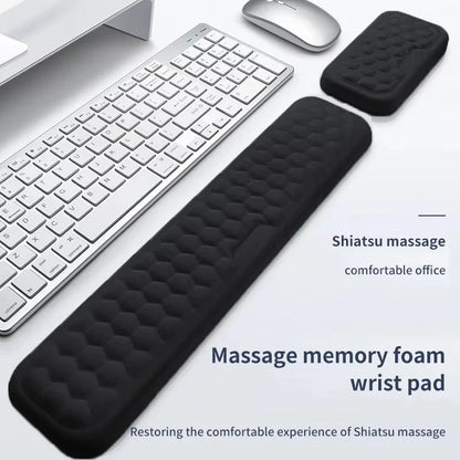 Apoio de pulso para teclado e mouse em espuma viscoelástica, suporte ergonômico para as mãos, ideal para notebooks e laptops.