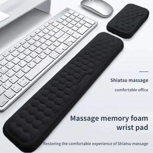 Apoio de pulso para teclado e mouse em espuma viscoelástica, suporte ergonômico para as mãos, ideal para notebooks e laptops.