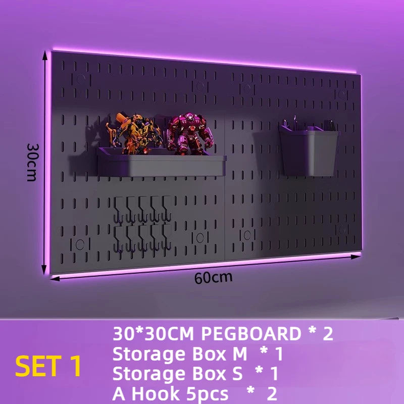 Painel Pegboard Organizador de Parede Modulável – Suporte para Cozinha, Garagem, Quarto e Artesanato