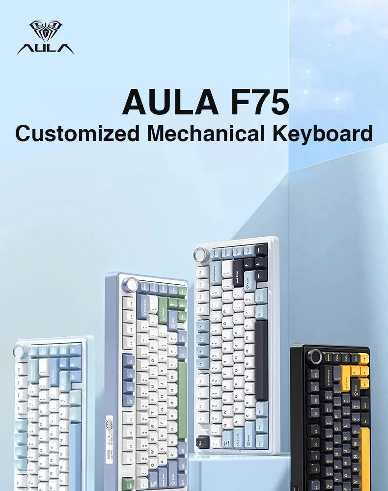 Teclado Mecânico Gamer AULA F75 75% RGB Hot-Swap Bluetooth 2.4G USB