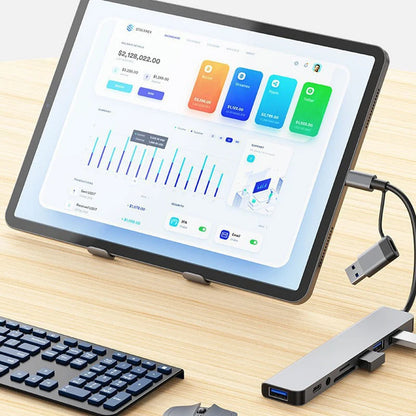 Hub Docking Station 8 em 2 USB + Type-C com Entrada de Áudio 3.5mm e Leitor de Cartão