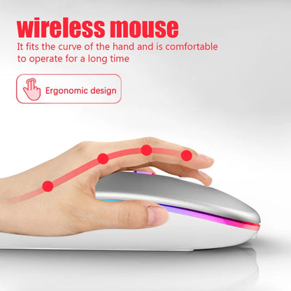 Mouse Sem Fio Dual Mode (Bluetooth + 2.4Ghz) Recarregável com Iluminação RGB e Teclas Silenciosas