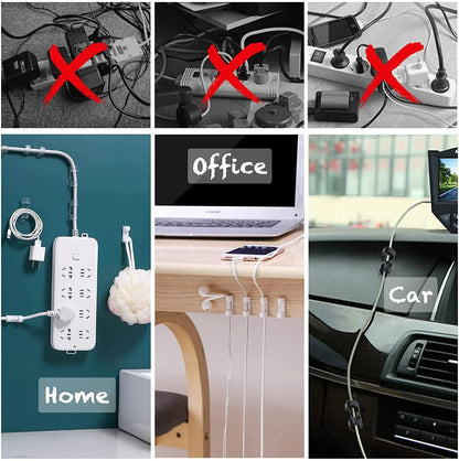 Clipes Organizadores de Cabos Adesivos – Organizador e Fixador de Fios para Casa, Escritório e Carro