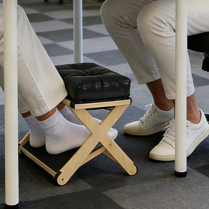 Apoio de Pés Ergonômico de Dupla Camada em Madeira com Topo Estofado e Rampa Antiderrapante