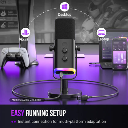 Microfone Dinâmico USB/XLR FIFINE AmpliGame AM8 – Microfone de Mesa com Controle RGB, Botão Touch-Mute, Saída para Fone e Suporte Integrado para Games, Streaming e Podcasts