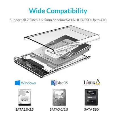 Case SATA 2,5″ Transparente USB 3.0/Type-C