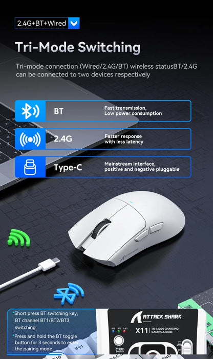 Attack Shark X11 — Mouse Gamer Tri-Mode