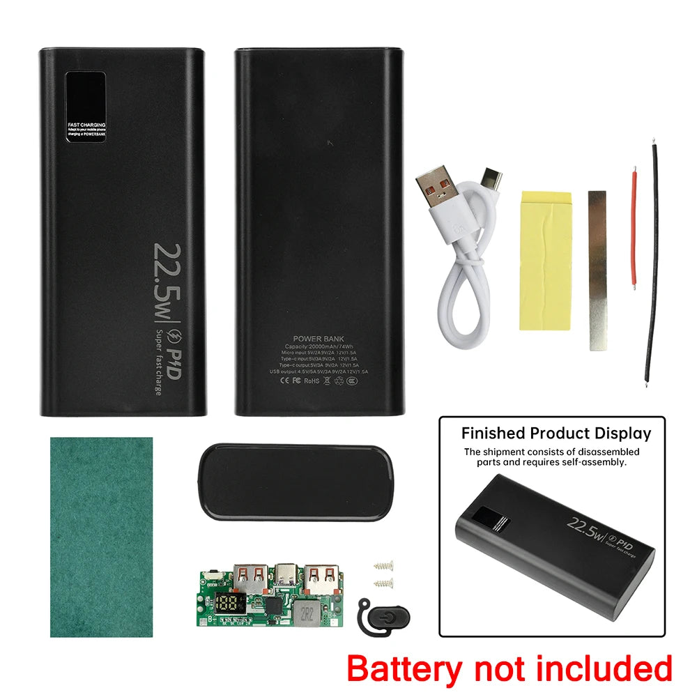 Kit Power Bank DIY diymore 20000mAh 22.5W com Display Digital para 2x Células 1260110