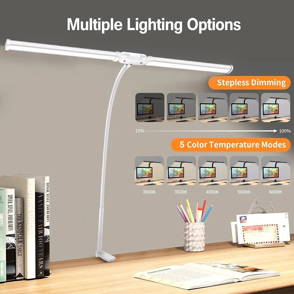 Luminária de Mesa LED DBF com Haste Flexível Gooseneck, CRI 90 e Controle Térmico/Luminoso (Single/Double Head)