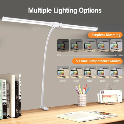 Luminária de Mesa LED DBF com Haste Flexível Gooseneck, CRI 90 e Controle Térmico/Luminoso (Single/Double Head)
