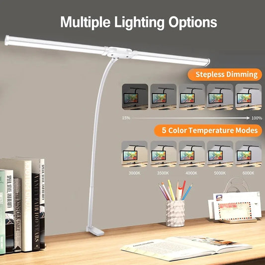 Luminária de Mesa LED DBF com Haste Flexível Gooseneck, CRI 90 e Controle Térmico/Luminoso (Single/Double Head)