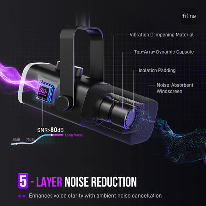 Microfone Dinâmico USB/XLR FIFINE AmpliGame AM8 – Microfone de Mesa com Controle RGB, Botão Touch-Mute, Saída para Fone e Suporte Integrado para Games, Streaming e Podcasts