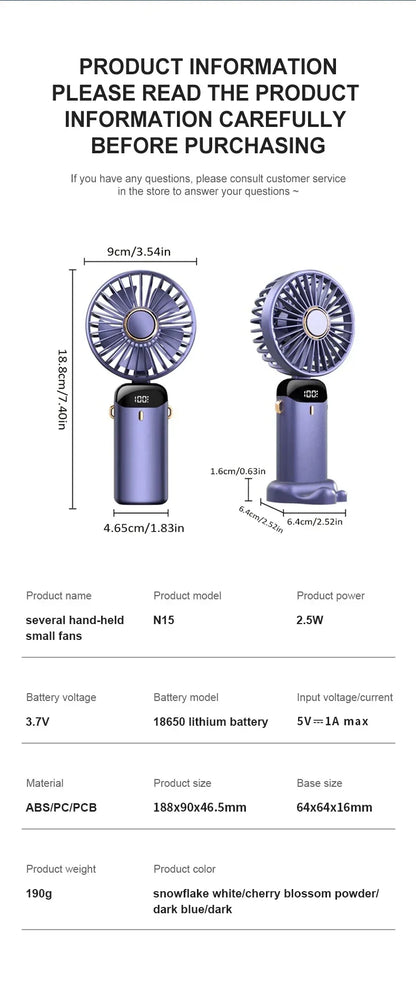 Mini Ventilador Portátil de Mão e Pescoço OIMG N15 Dobrável com Display LED e Suporte para Celular