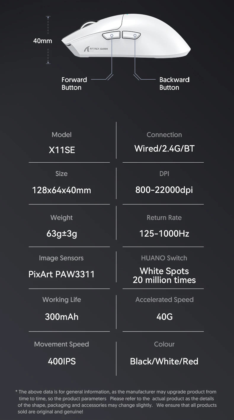 Attack Shark X11SE — Mouse Gamer Tri-Mode