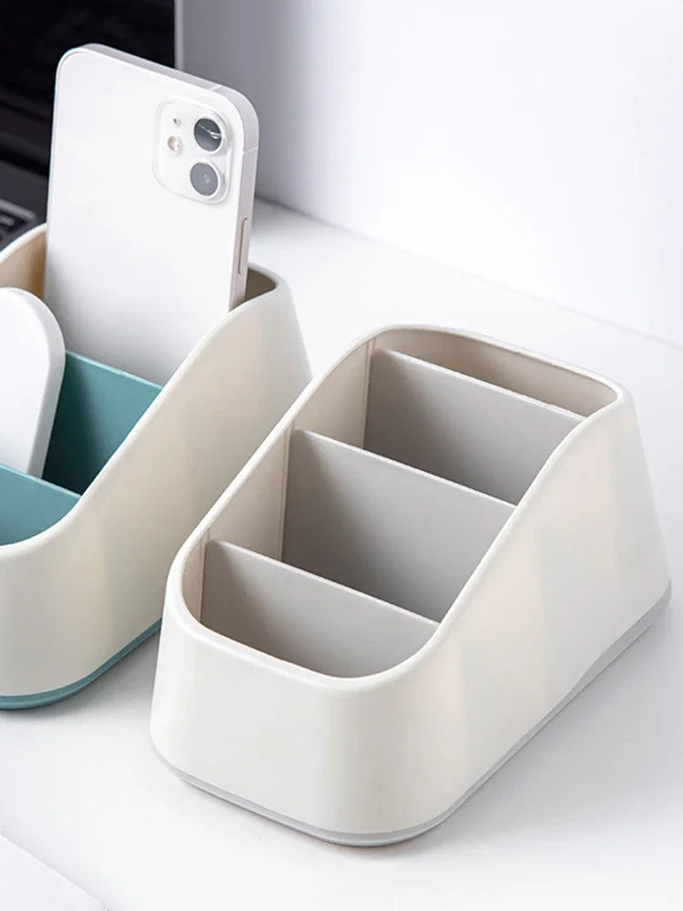 Organizador de Controle Remoto e Mesa com 4 Divisórias – Suporte Trapezoidal para Casa e Escritório
