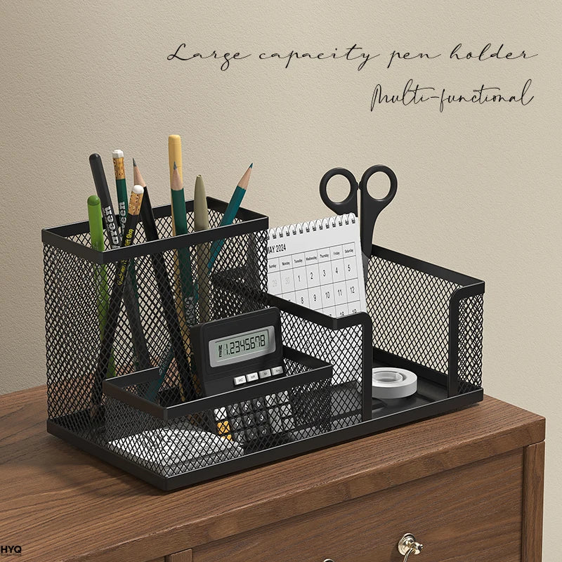 Organizador de Mesa de Metal Aramado Preto – Organizador Multifuncional com 3 Compartimentos