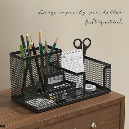 Organizador de Mesa de Metal Aramado Preto – Organizador Multifuncional com 3 Compartimentos