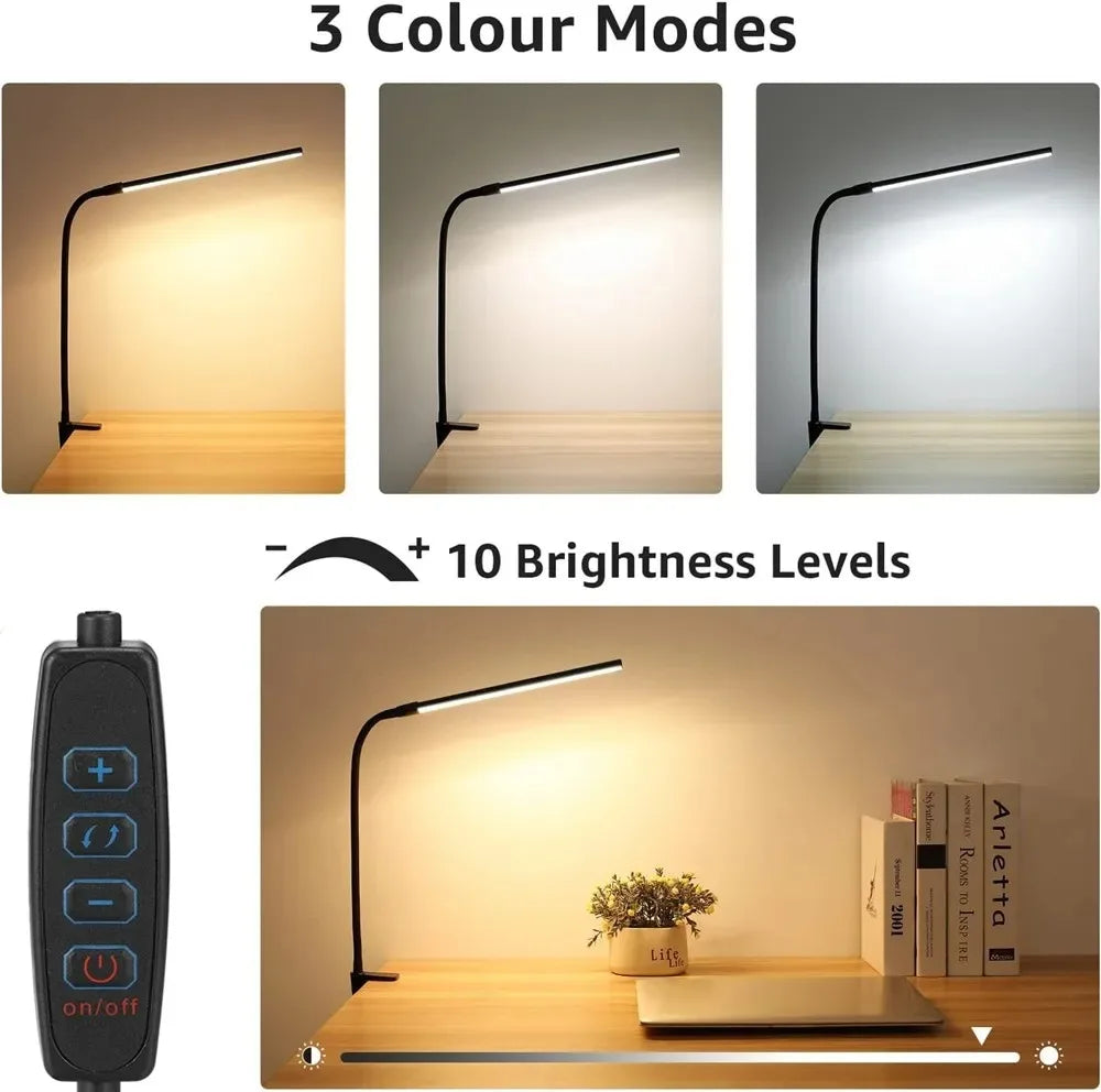 Luminária de Mesa LED DBF com Haste Flexível Gooseneck, CRI 90 e Controle Térmico/Luminoso (Single/Double Head)