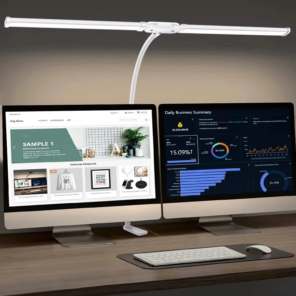 Luminária de Mesa LED Articulada Dupla LINYILIGHT – Lâmpada de Monitor USB com Ajuste de Ângulo de 360°, 5 Modos de Cor, Dimerizável e Proteção Ocular para Escritório