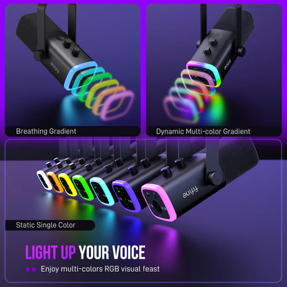 Microfone Dinâmico USB/XLR FIFINE AmpliGame AM8 – Microfone de Mesa com Controle RGB, Botão Touch-Mute, Saída para Fone e Suporte Integrado para Games, Streaming e Podcasts