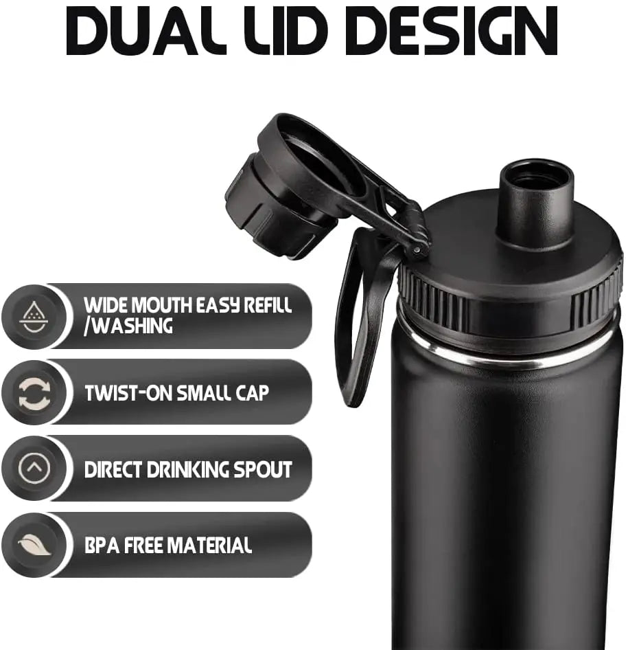 Garrafa Térmica Esportiva em Aço Inox 1000ml / 32oz Isolada a Vácuo com Tampa de Bico Hermética e Boca Larga