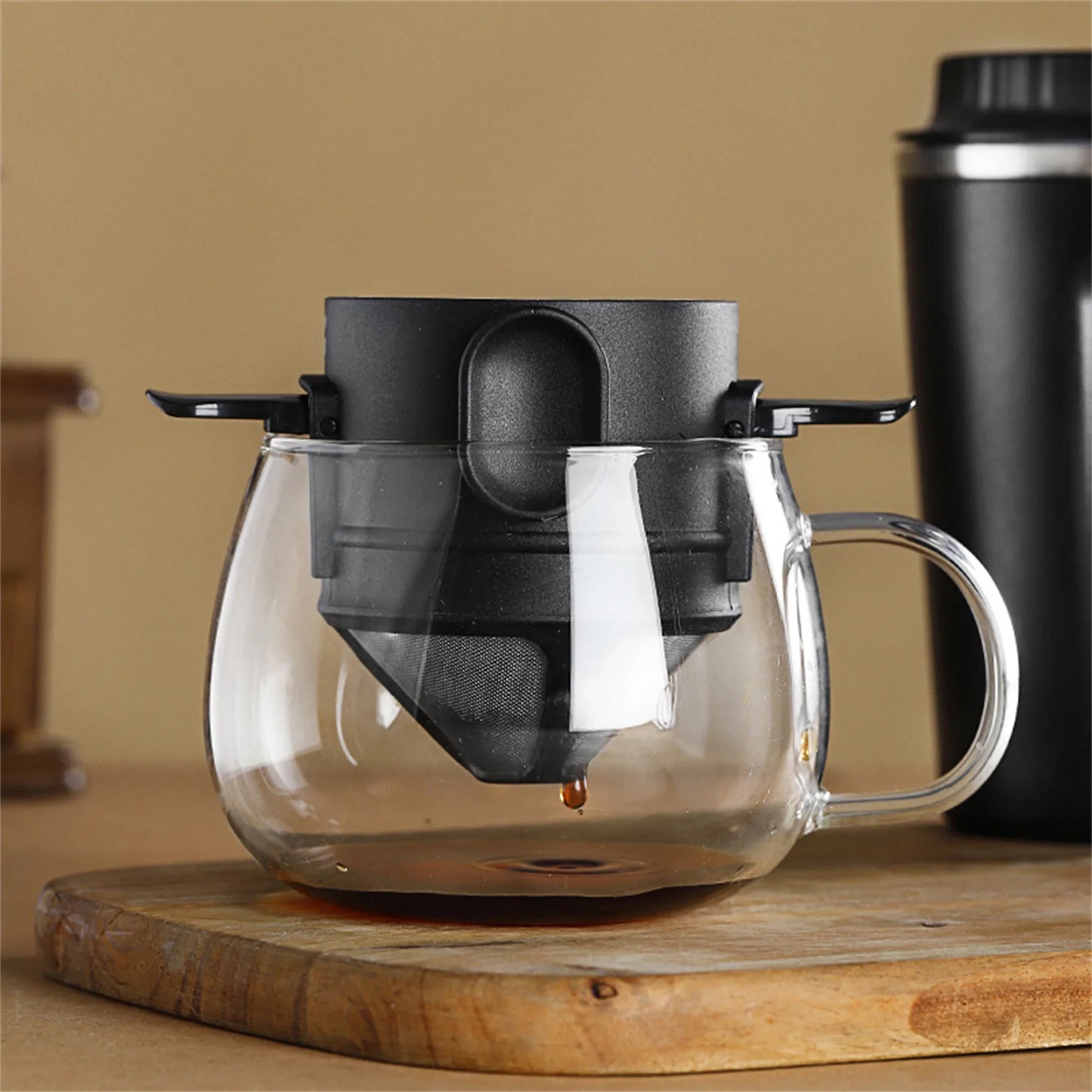 Kit Cafeteira Portátil Pour Over com Filtro Retrátil Inox e Caneca
