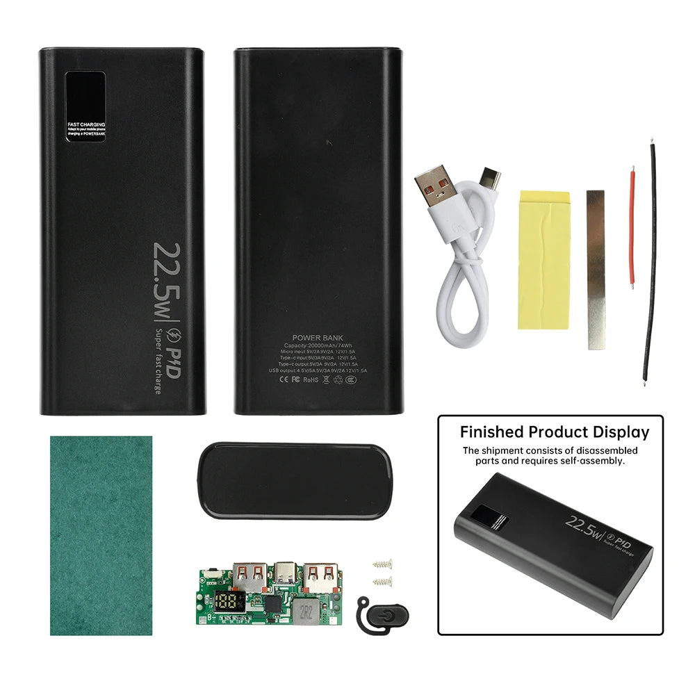 Kit Power Bank DIY diymore 20000mAh 22.5W com Display Digital para 2x Células 1260110