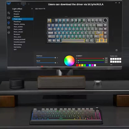 Teclado Mecânico Gamer AULA F75 75% RGB Tri-Mode 2.4G Bluetooth USB
