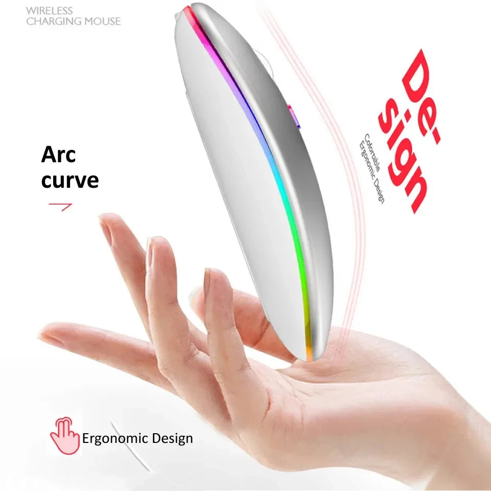 Mouse Sem Fio Recarregável Dual Mode (Bluetooth 5.2 + 2.4GHz) – Clique Silencioso e Iluminação LED Backlit