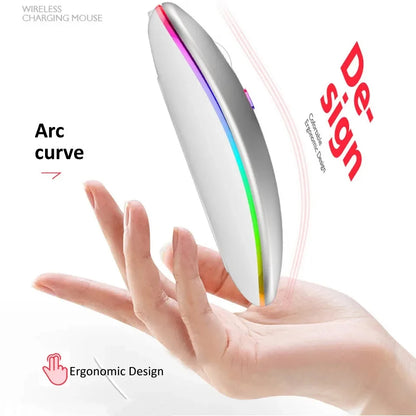 Mouse Sem Fio Recarregável Dual Mode (Bluetooth 5.2 + 2.4GHz) – Clique Silencioso e LED