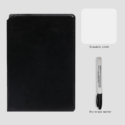 Caderno Quadro-Branco Reutilizável A5 – Planner Semanal em Couro com Caneta e Flanela