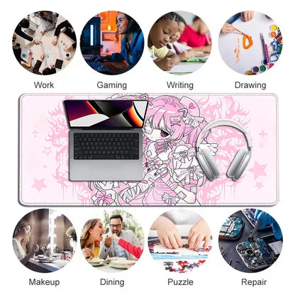 Mouse Pad Gamer Kawaii Anime Angel Girls XXL – Base Antiderrapante Rosa