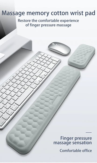 Apoio de pulso para teclado e mouse em espuma viscoelástica, suporte ergonômico para as mãos, ideal para notebooks e laptops.