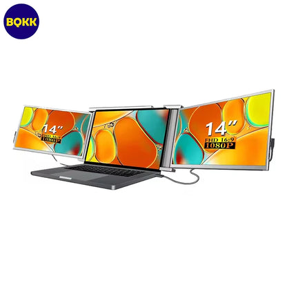 Extensor de Tela Portátil Triplo XMSJ 14" – Monitor Duplo Integrado IPS Full HD (1920x1200), Conexão USB-C Plug & Play, Layout Retrátil 16:10 para Notebook, Multitasking e Produtividade Avançada