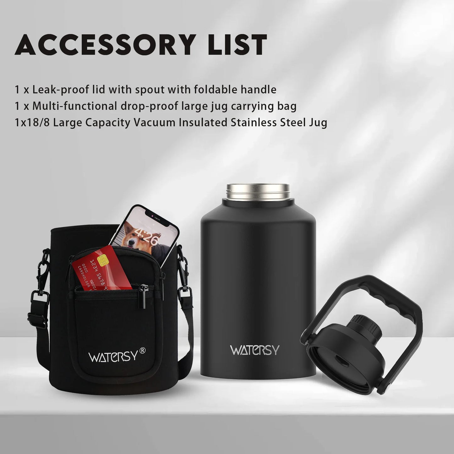 Garrafa Térmica Watersy em Inox 304 de Alta Capacidade com Alça de Alta Carga (64oz / 87oz / 128oz)